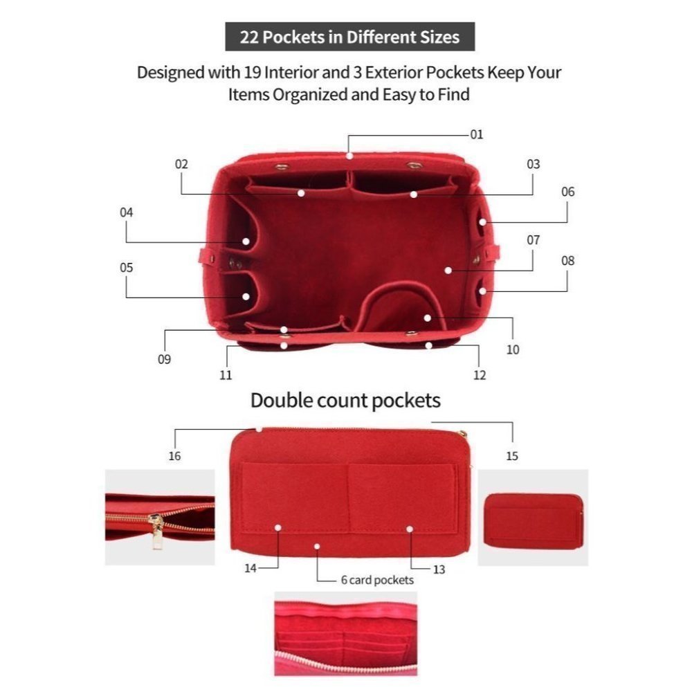 2 Purse Organizer Insert for Louis Vuitton speedy 30MM bags& Neverfull GM XL RED - Picture 8 of 12